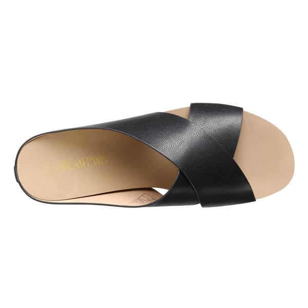 Platform Criss-Cross Flat Sandals - BLACK PU - 3